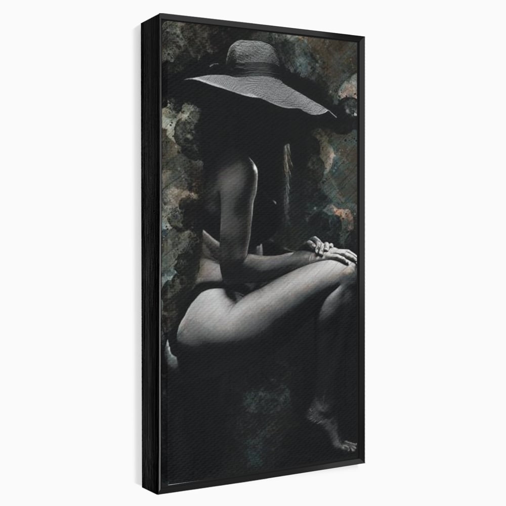 Tablou canvas cu tablou canvas cu silueta feminina, in rama de aluminiu negru